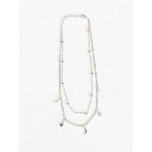 Anthropologie Necklace Night Sky Star Moon Silver Beaded Double Choker Zodiac